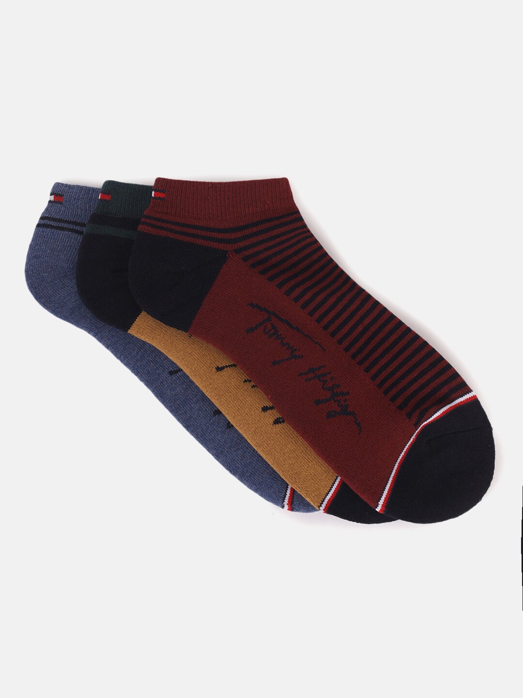 

Tommy Hilfiger Men Pack Of 3 Patterned Ankle-Length Socks, Burgundy