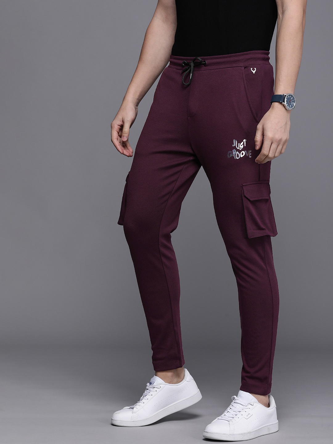 

Allen Solly Tribe Men Typography Printed Track Pants, Burgundy