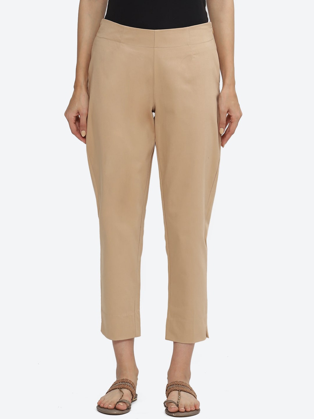 

Biba Women Relaxed Mid Rise Trousers, Beige
