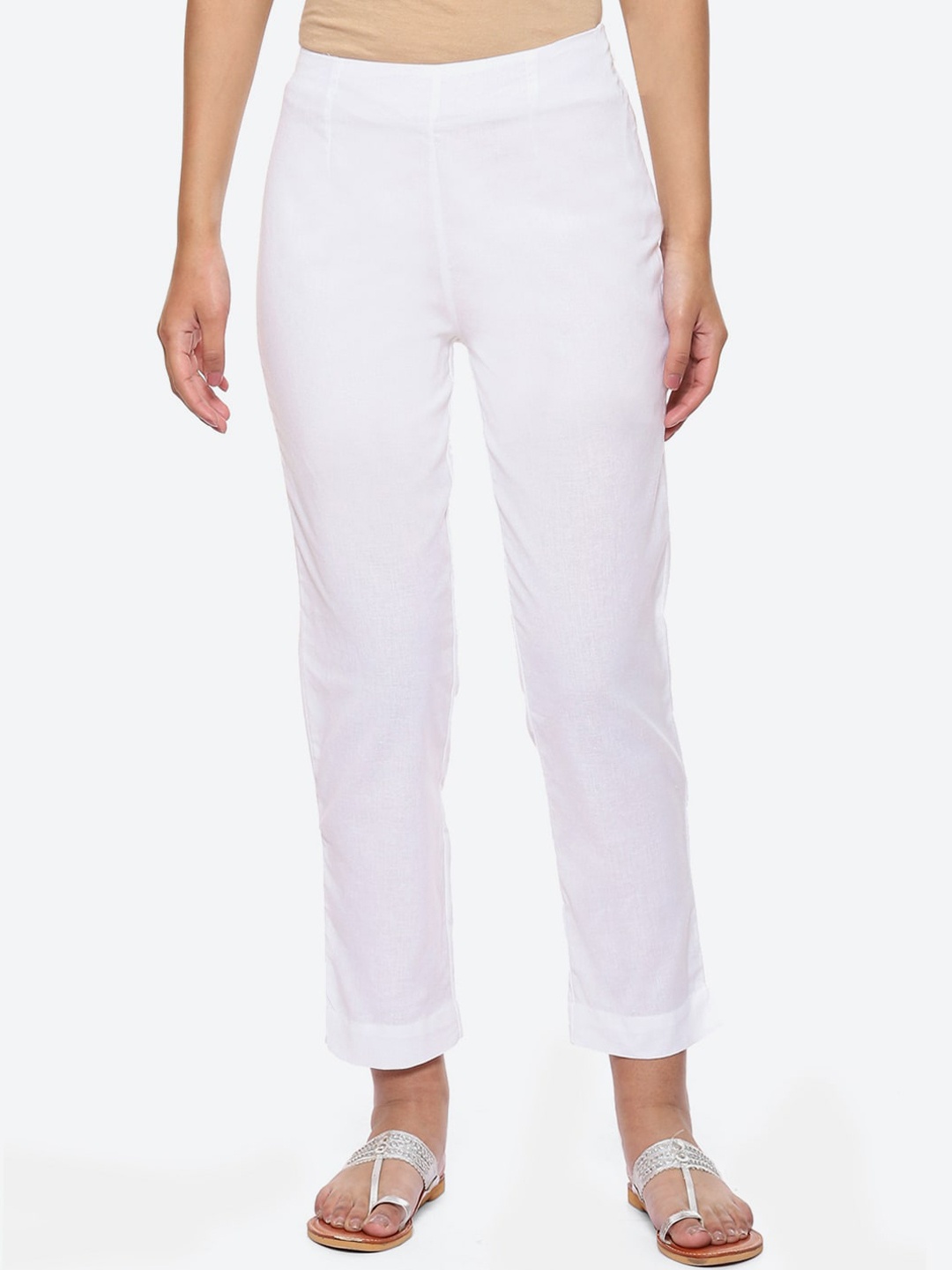 

Biba Women Relaxed Mid Rise Slim Fit Trousers, White