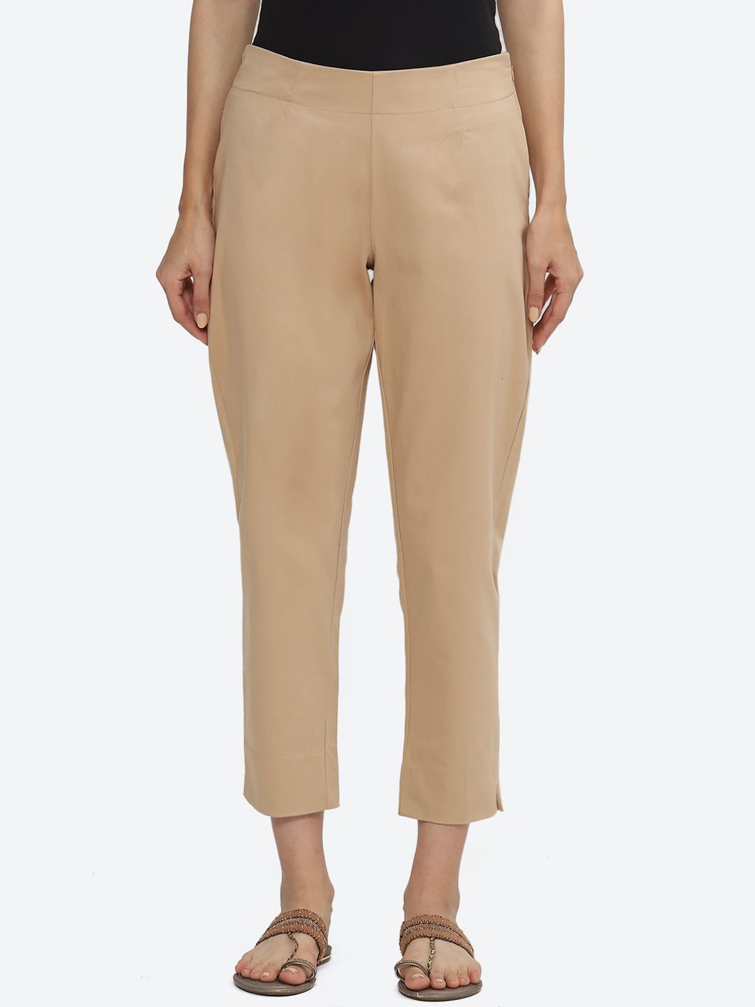 

Biba Women Relaxed Mid Rise Trousers, Beige