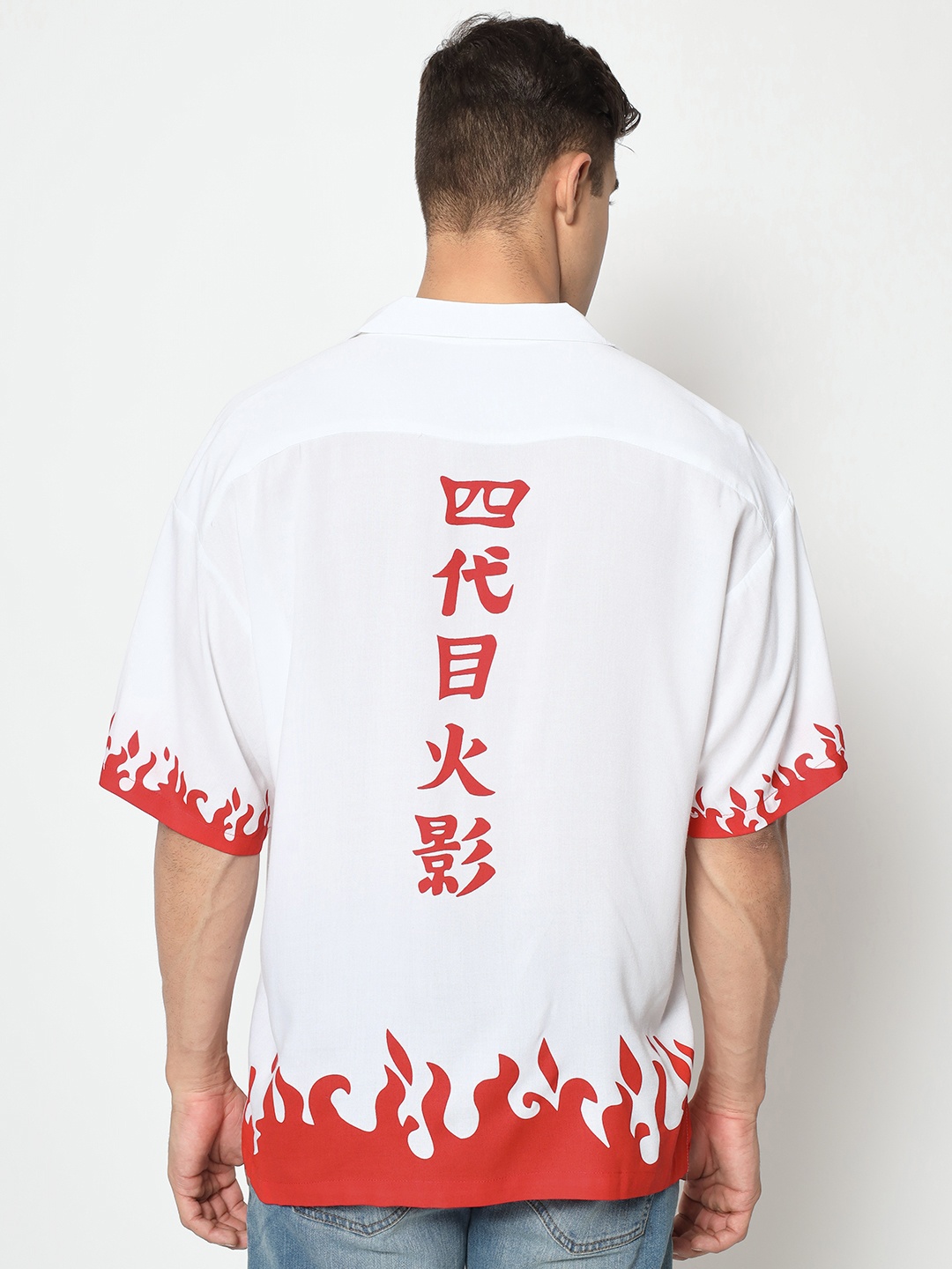 

COMICSENSE Men Anime Printed Naruto I am Hokage Oversized Hawaiian Shirt, White