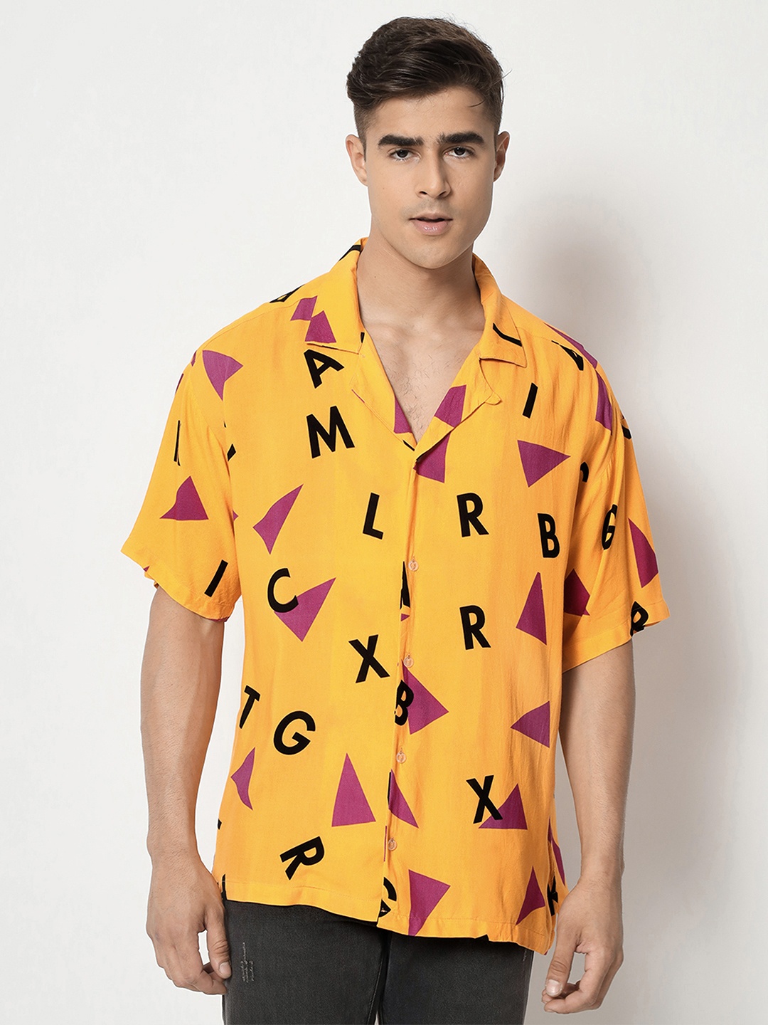 

COMICSENSE Men Anime Printed Dragon Ball Z Oversized Hawaiian Shirt, Yellow
