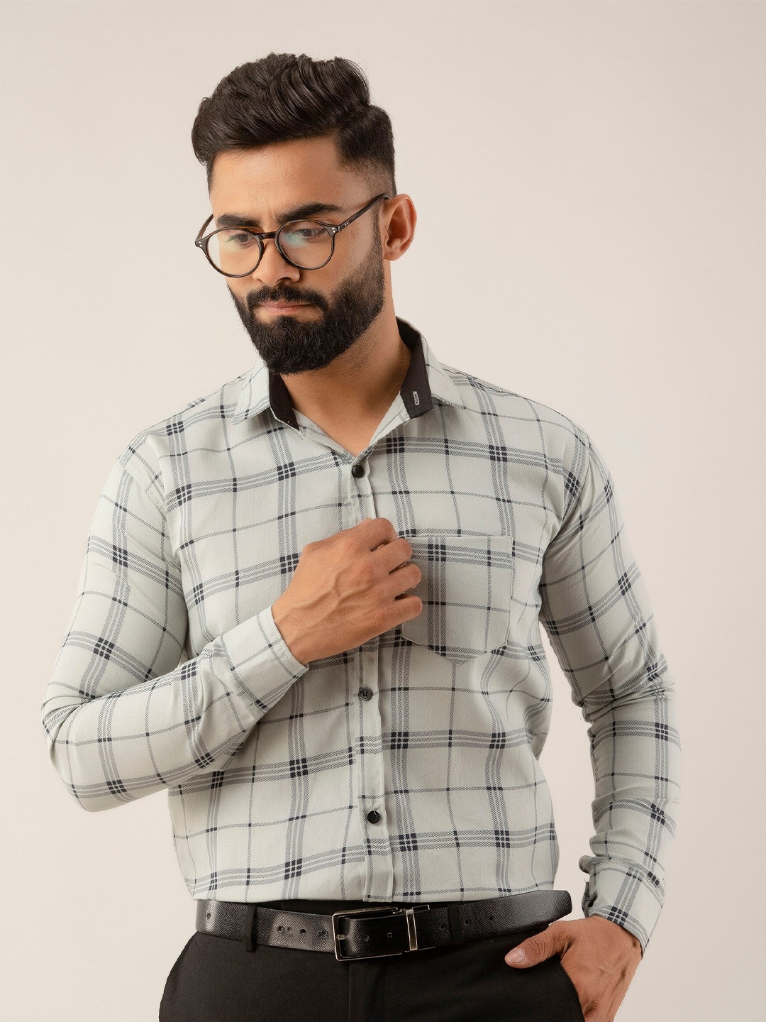 

SURHI Smart Windowpane Checked Formal Shirt, Grey