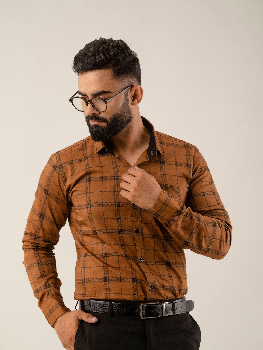 

SURHI Smart Tartan Checked Formal Shirt, Brown
