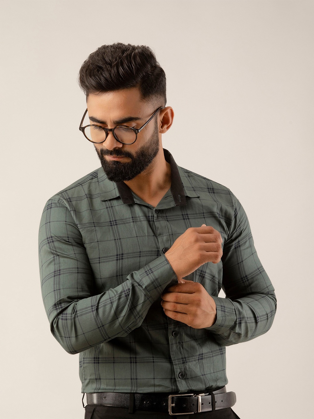 

SURHI Smart Windowpane Checked Formal Shirt, Grey