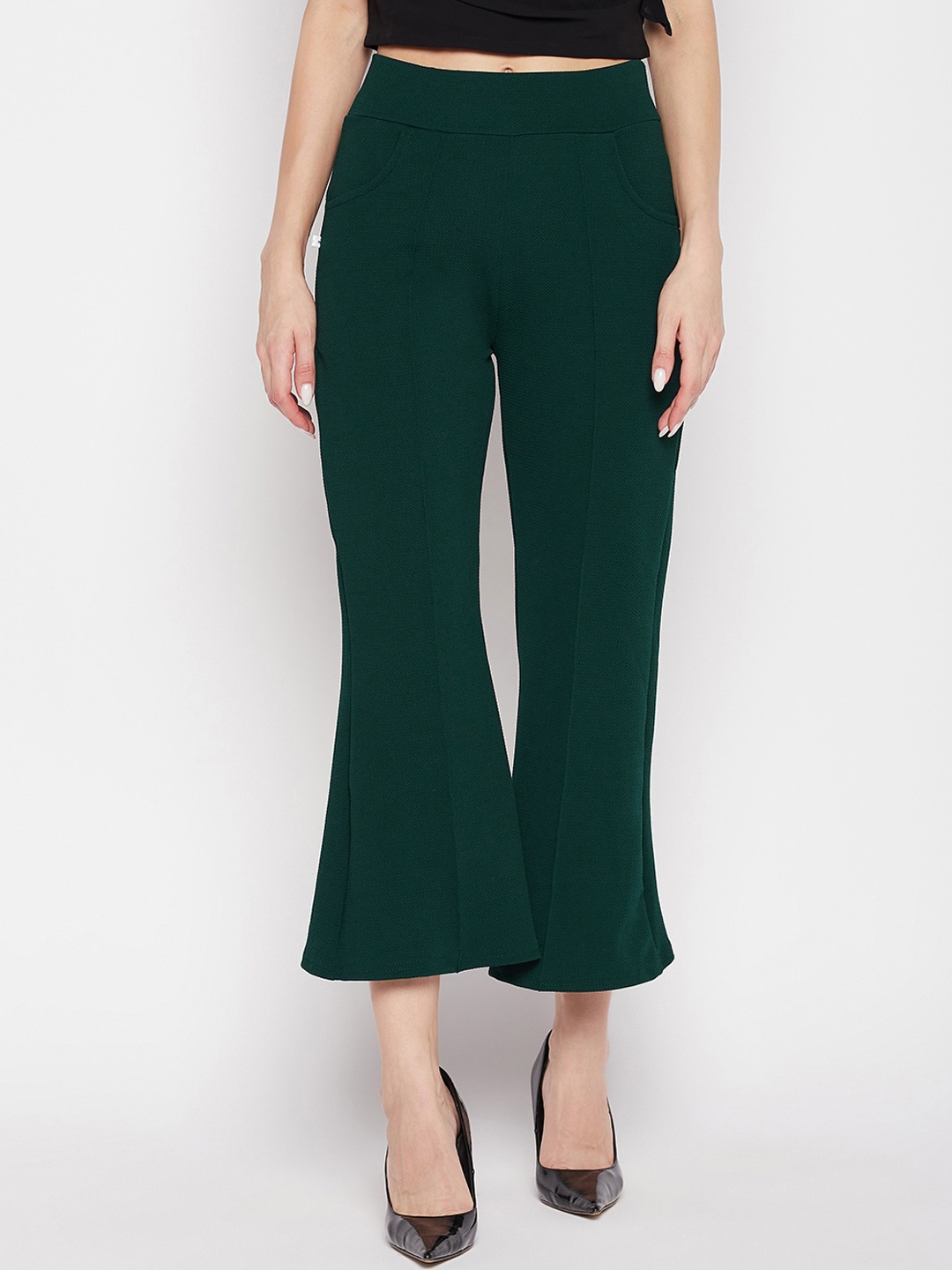 

Clora Creation Women High-Rise Smart Easy Wash Flared Bootcut Trousers, Green