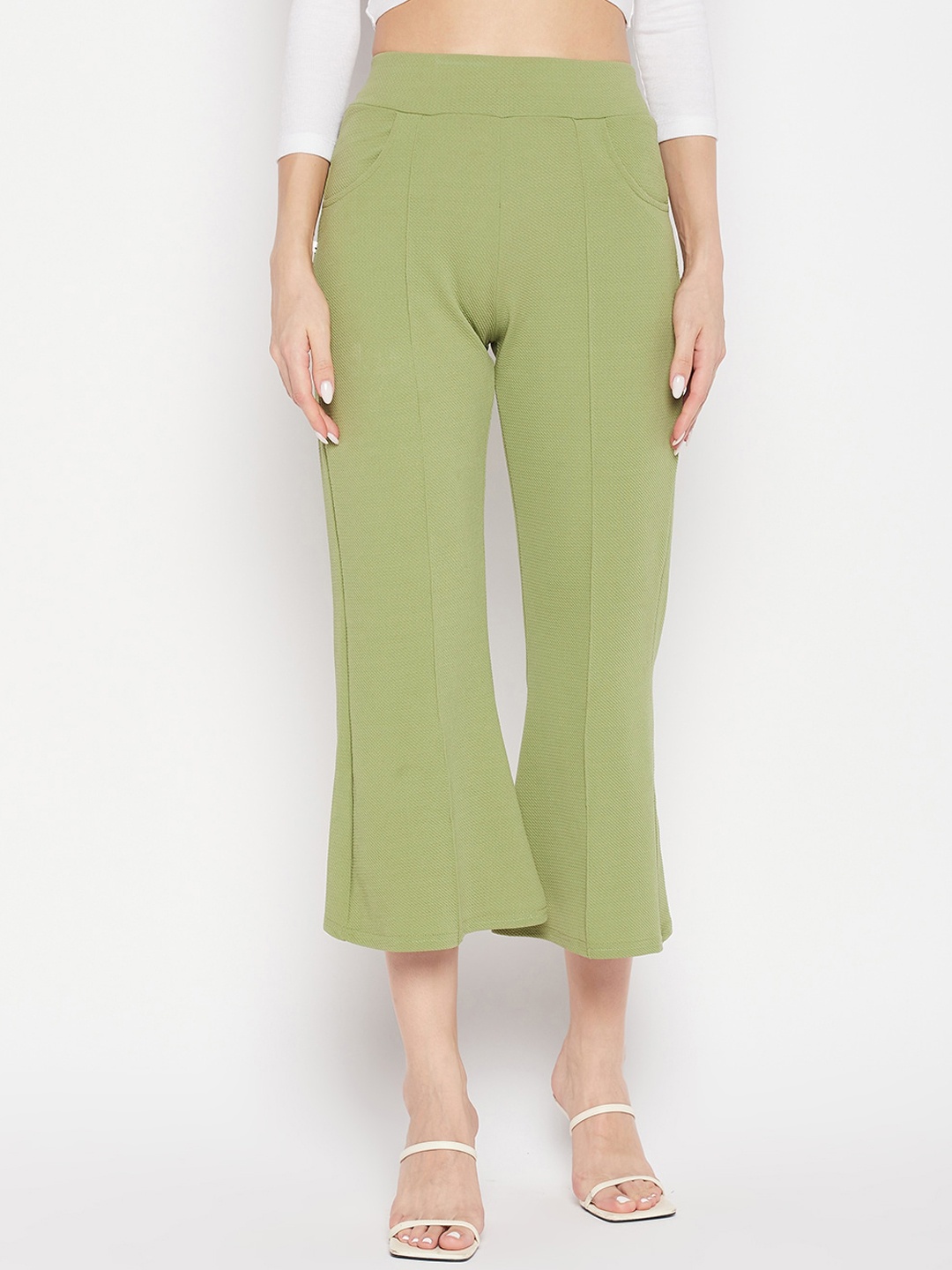 

Clora Creation Women High-Rise Smart Easy Wash Flared Bootcut Trousers, Sea green