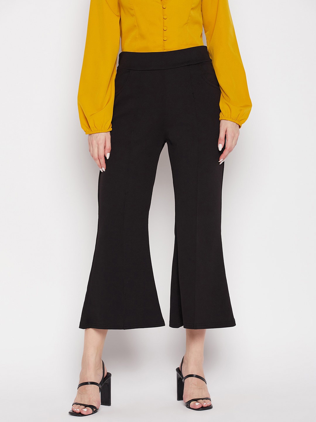 

Clora Creation Women Smart Mid Rise Bootcut Trousers, Black