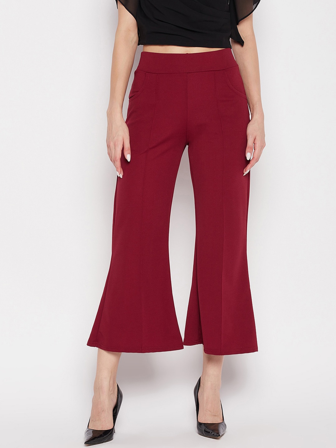 

Clora Creation Women High-Rise Smart Easy Wash Flared Bootcut Trousers, Maroon