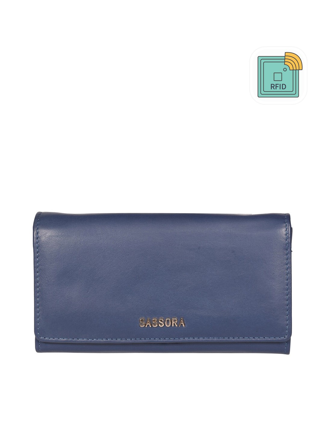 

Sassora Women Leather RFID Two Fold Wallet, Navy blue