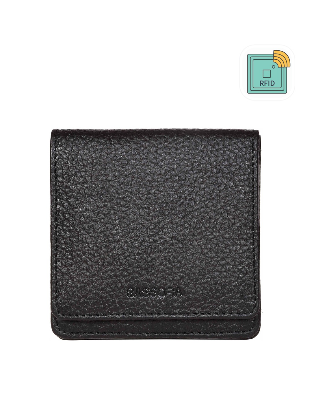 

Sassora Women Textured Leather RFID Card Holder, Black