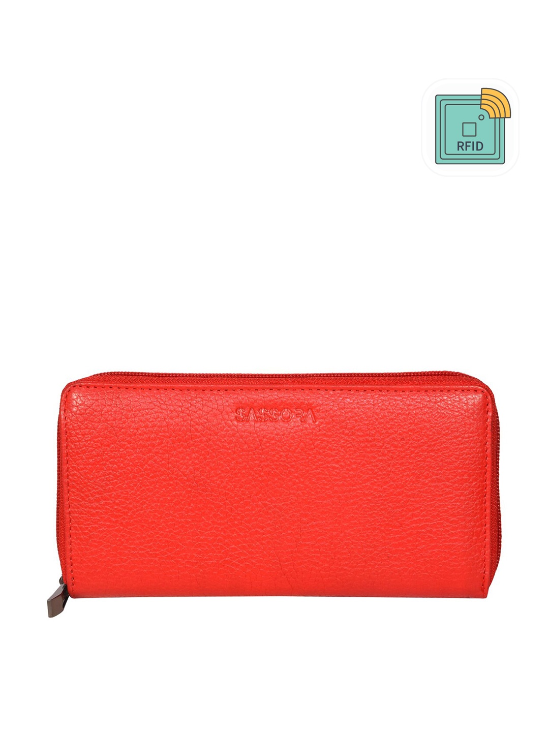 

Sassora Women Textured Leather RFID Zip Around Wallet, Red