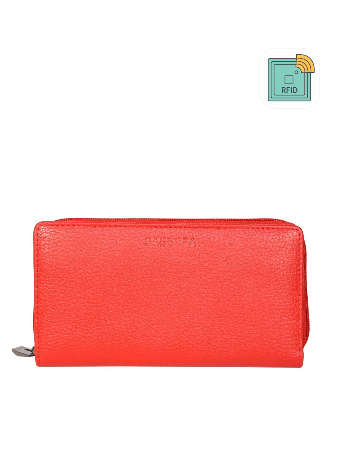 

Sassora Women Textured Leather RFID Zip Around Wallet, Red