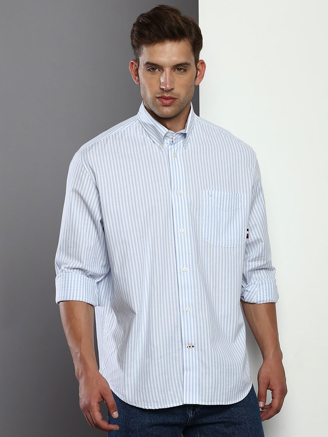 

Tommy Hilfiger Boxy Fit Striped Button-Down Collar Casual Shirt, Blue