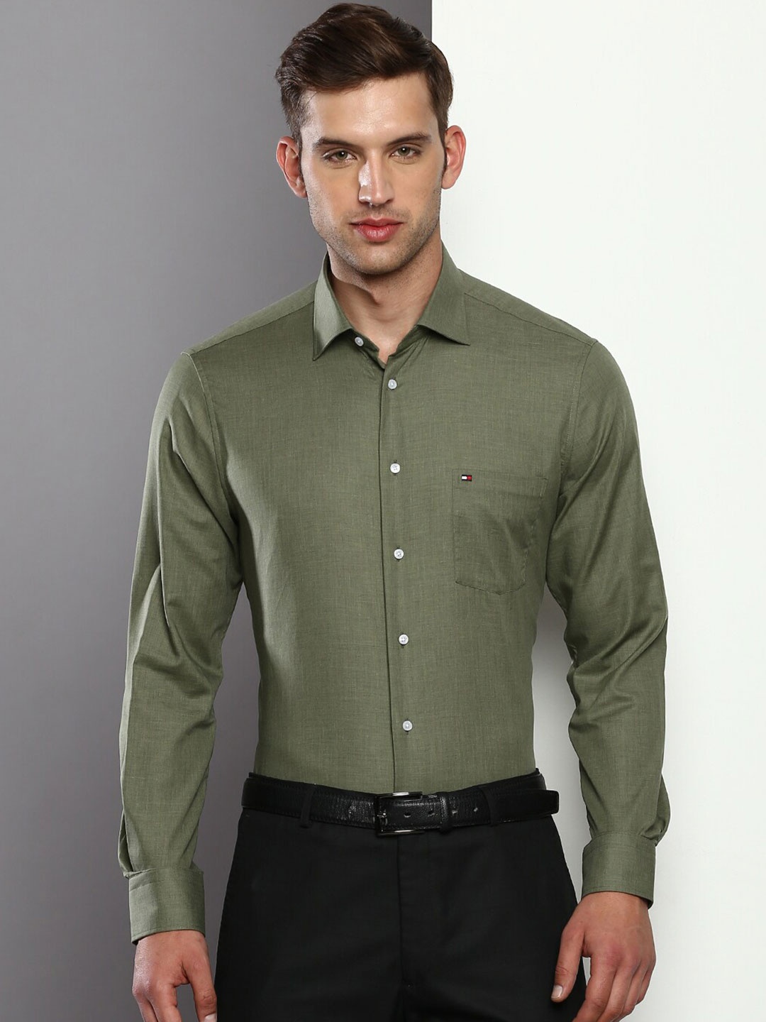 

Tommy Hilfiger Cutaway Collar Pure Cotton Formal Shirt, Green