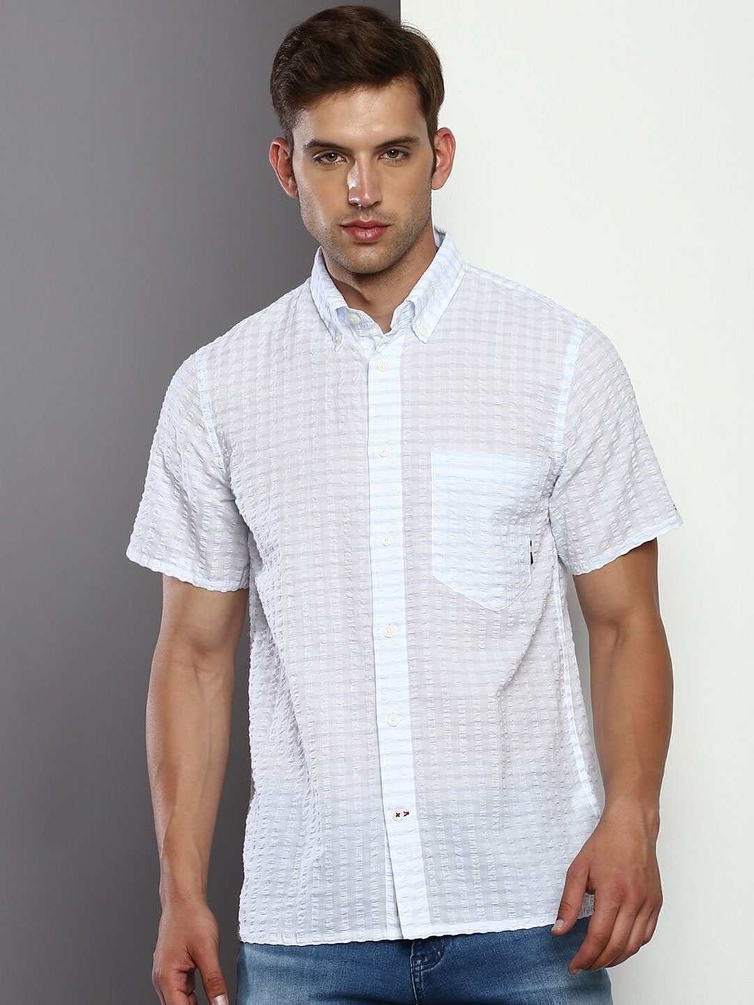 

Tommy Hilfiger Checked Button-Down Collar Seersucker Casual Shirt, White