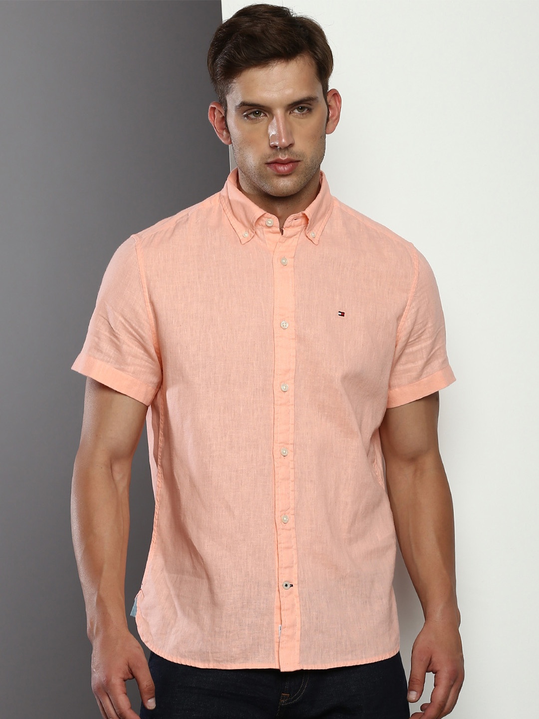 

Tommy Hilfiger Button-Down Collar Pure Cotton Casual Shirt, Peach
