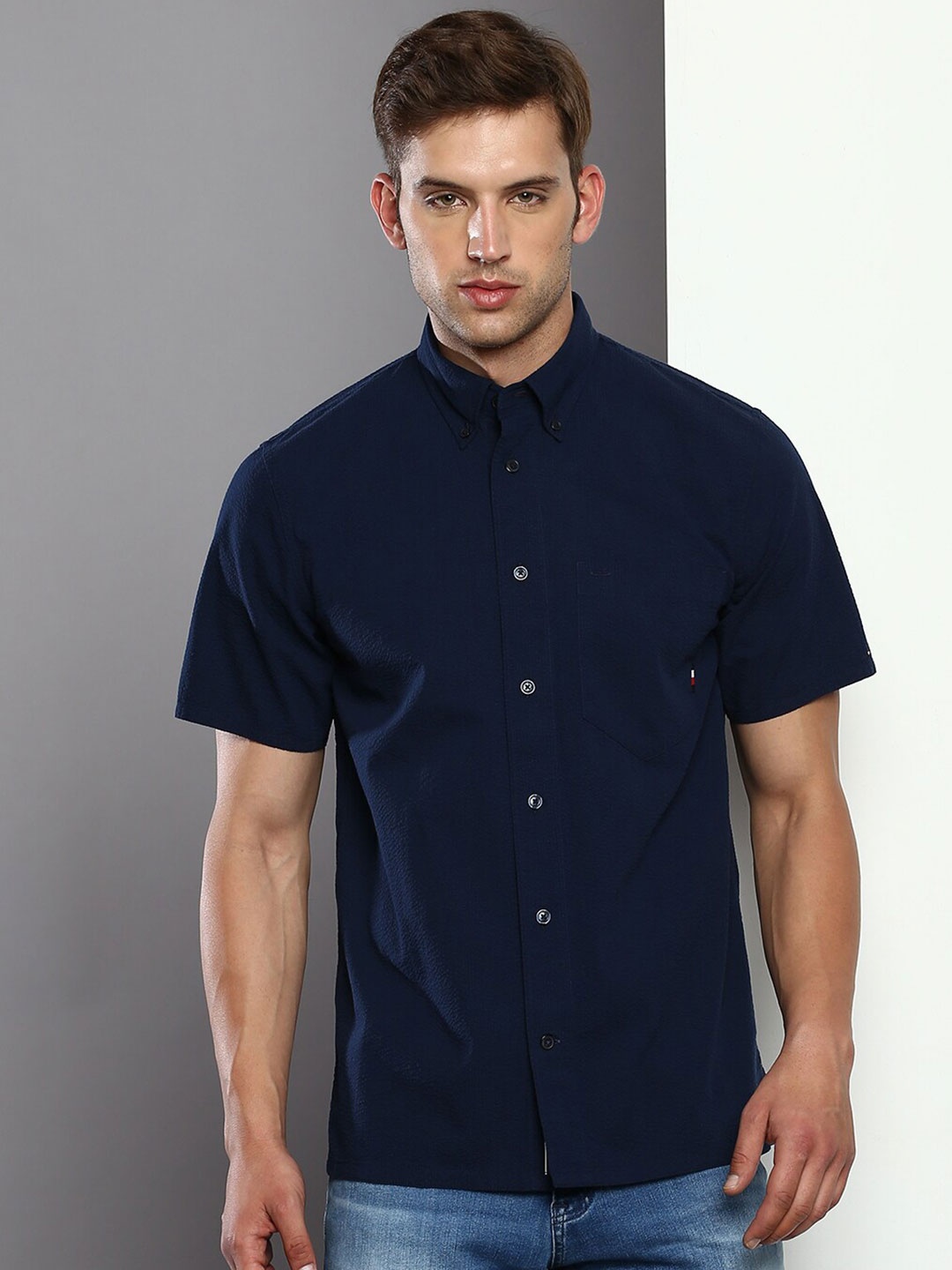 

Tommy Hilfiger Button-Down Collar Pure Cotton Casual Shirt, Navy blue