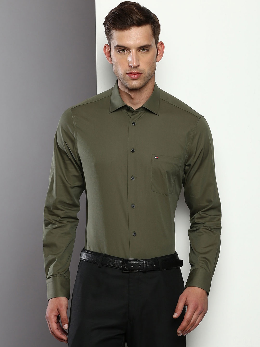 

Tommy Hilfiger Spread Collar Pure Cotton Formal Shirt, Olive