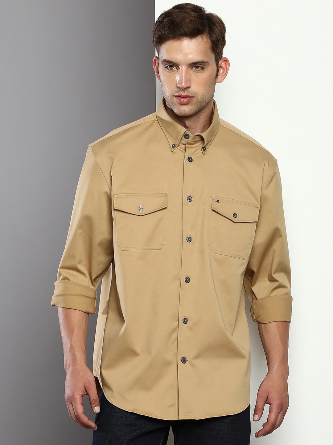 

Tommy Hilfiger Boxy Button-Down Collar Casual Shirt, Khaki