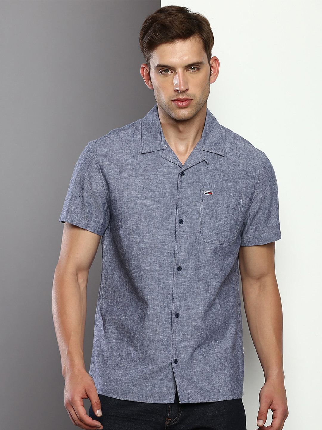 

Tommy Hilfiger Cuban Collar Opaque Casual Shirt, Blue
