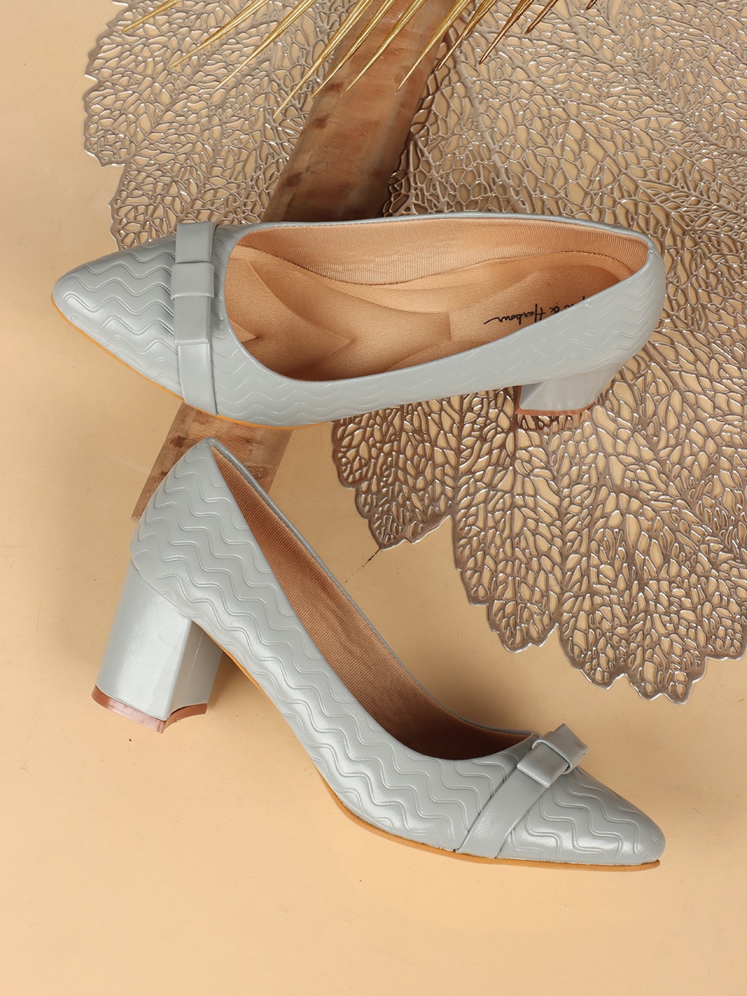 

Mast & Harbour Textured PU Block Heel Pumps, Grey