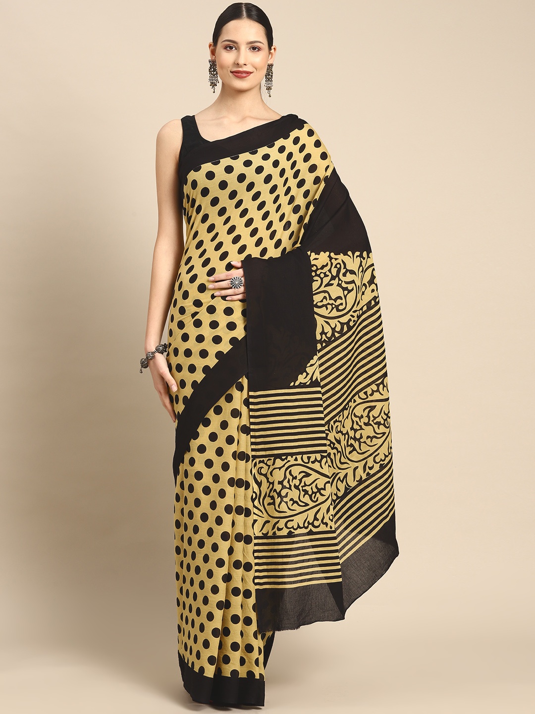 

BUTA BUTI Polka Dot Pure Cotton Saree, Yellow