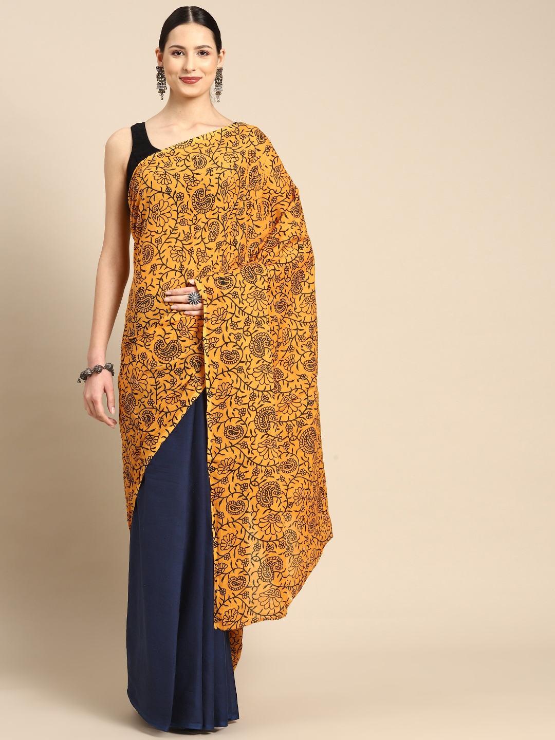 BUTA BUTI Floral Pure Cotton Saree, Yellow