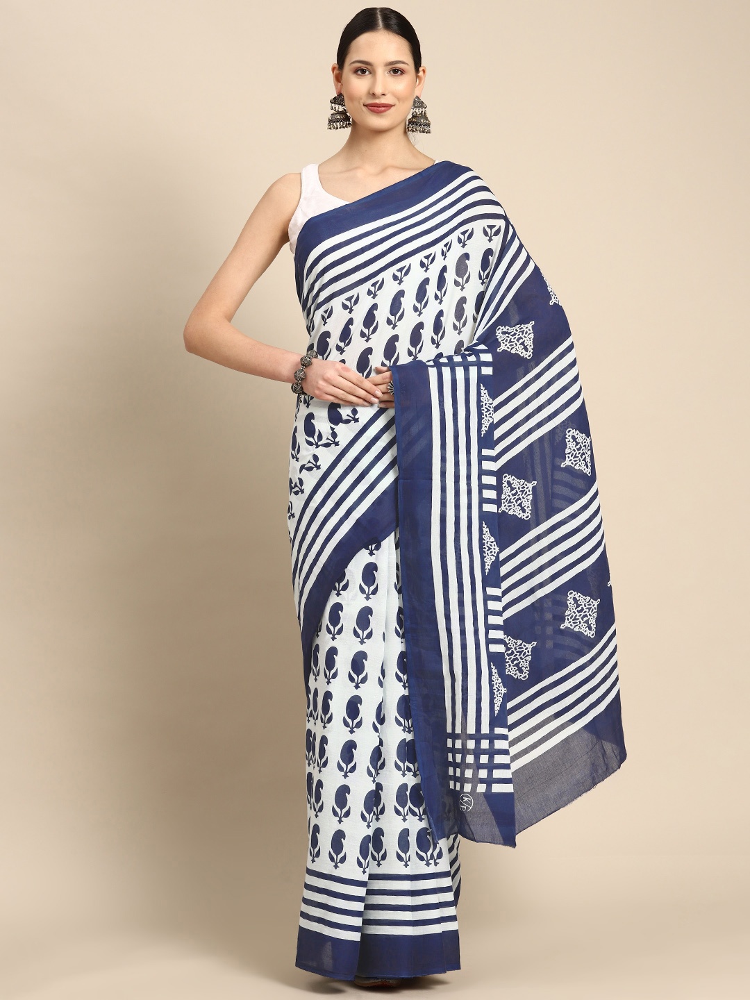 

BUTA BUTI Ethnic Motifs Printed Pure Cotton Saree, Blue