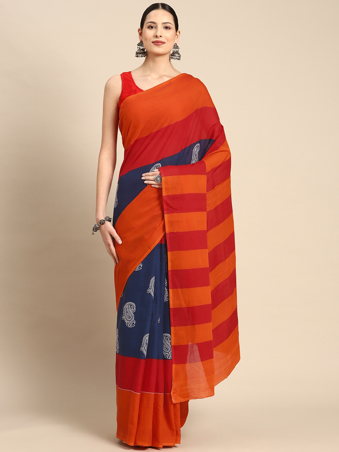 

BUTA BUTI Paisley Printed Pure Cotton Saree, Blue