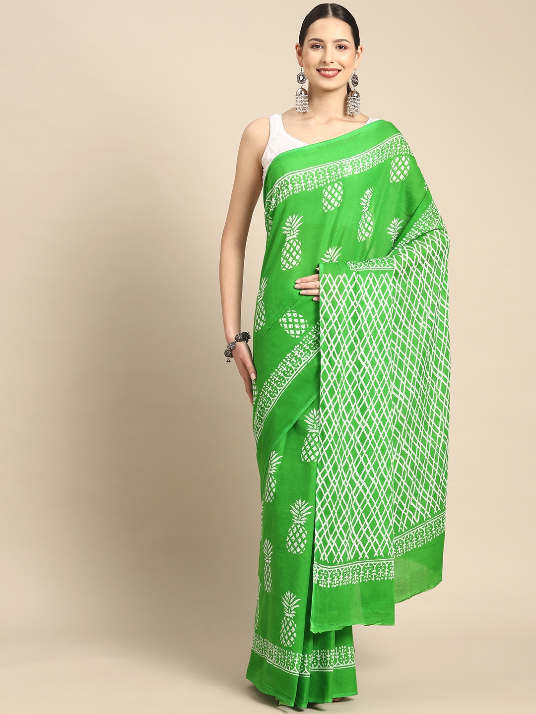 

BUTA BUTI Pure Cotton Saree, Green