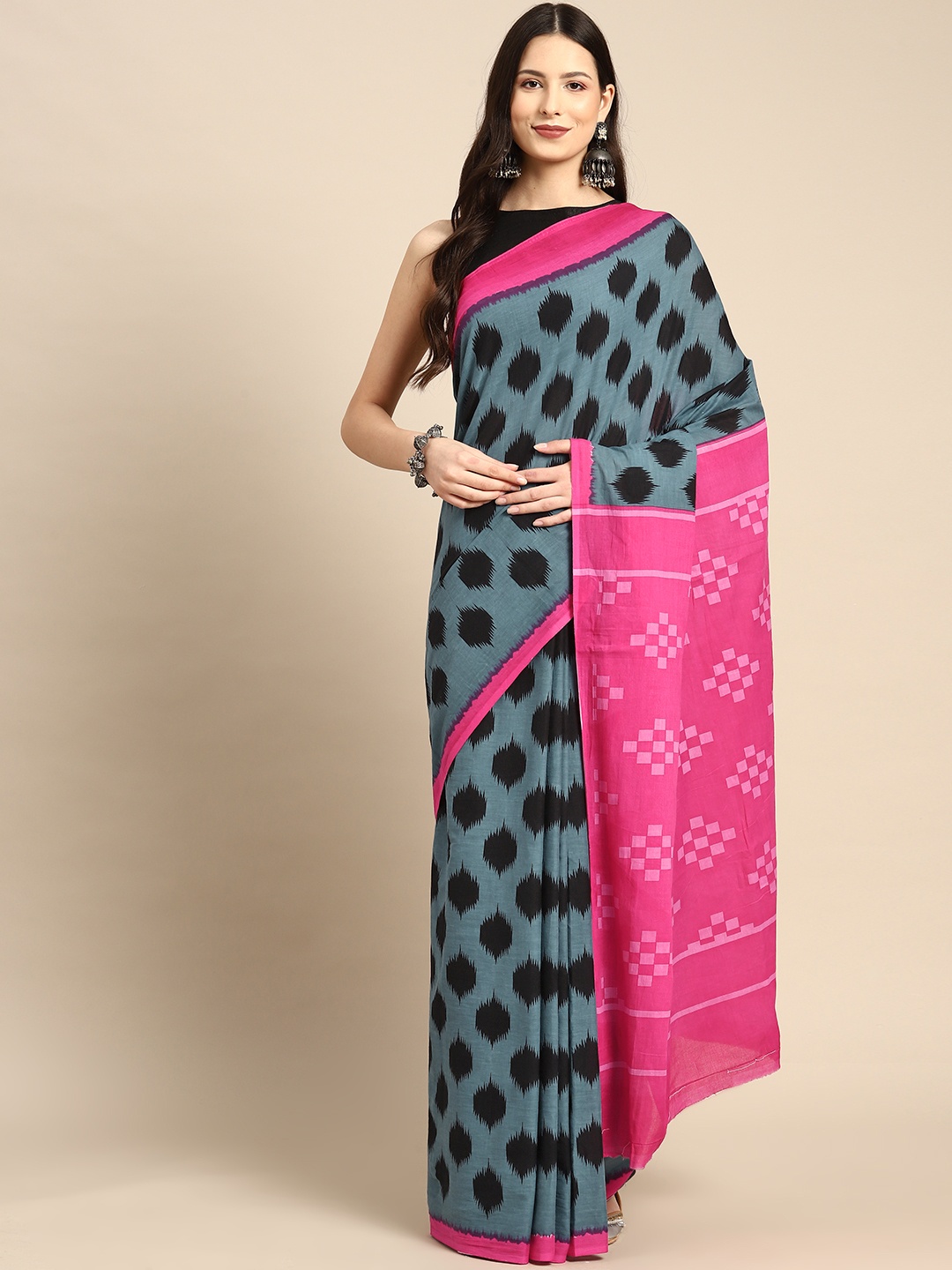 

BUTA BUTI Printed Pure Cotton Saree, Grey