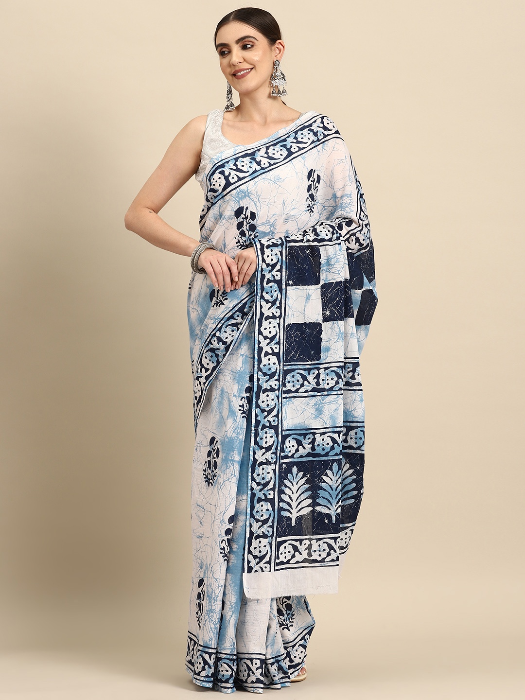 

BUTA BUTI Abstract Printed Pure Cotton Saree, Blue