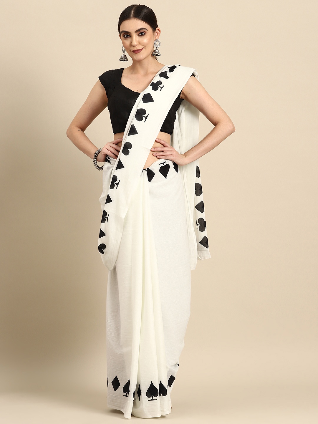 

BUTA BUTI Solid Pure Cotton Saree, White