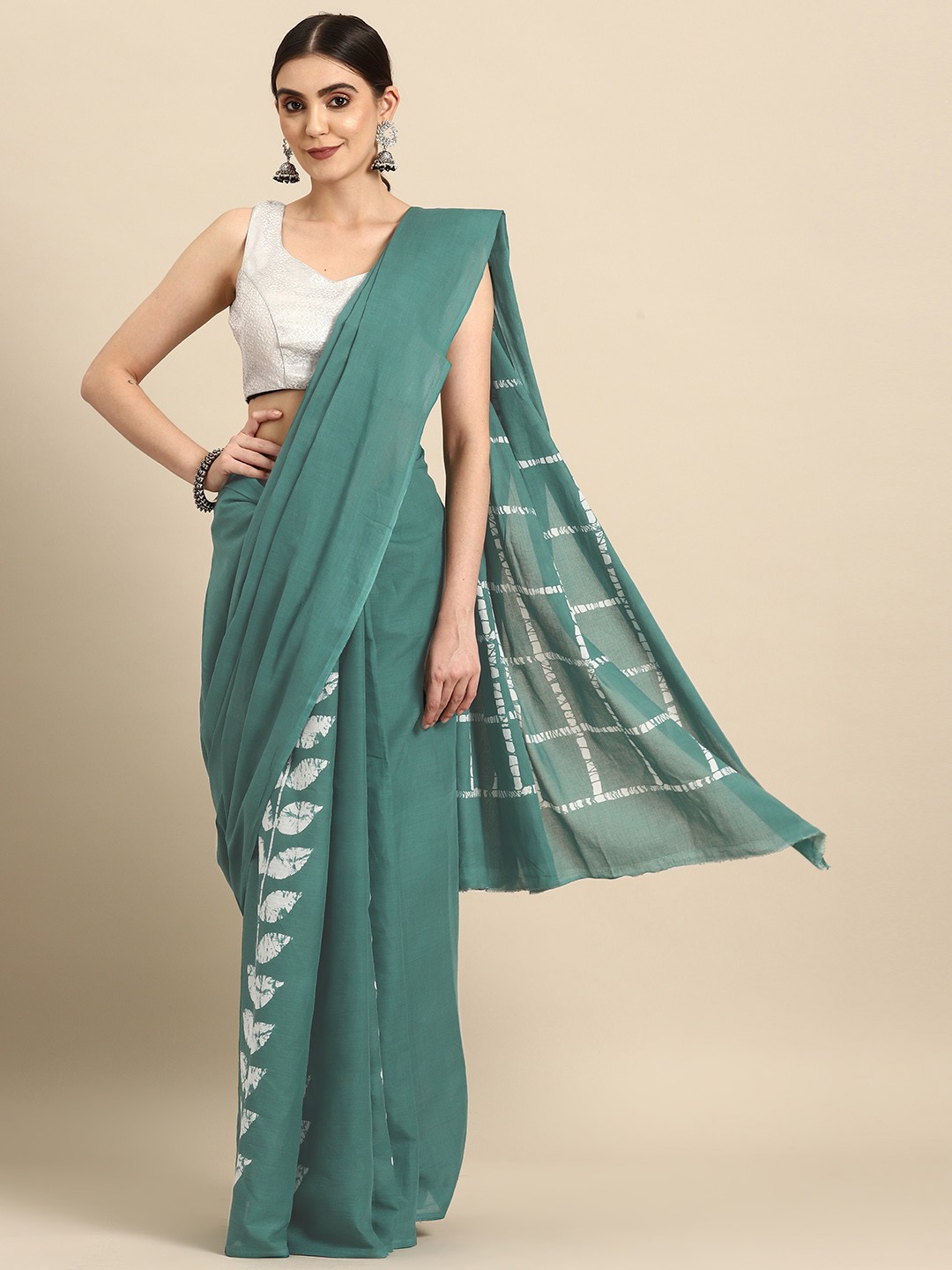 

BUTA BUTI Floral Printed Pure Cotton Saree, Green