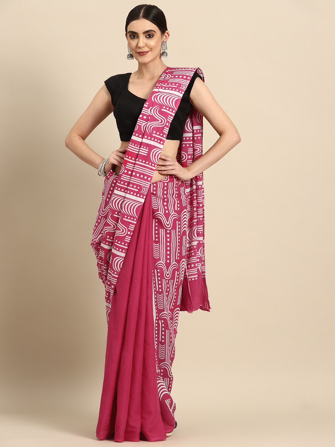 

BUTA BUTI Abstract Print Pure Cotton Saree, Pink