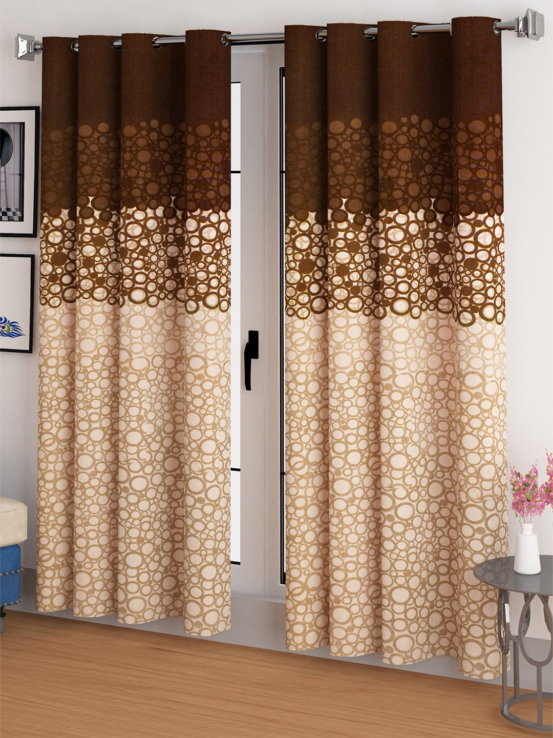 

CG HOMES 2 Pieces Brown & Beige Geometric Door Curtains