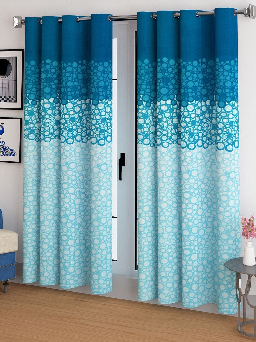 

CG HOMES 2 Pieces Blue Geometric Door Curtain