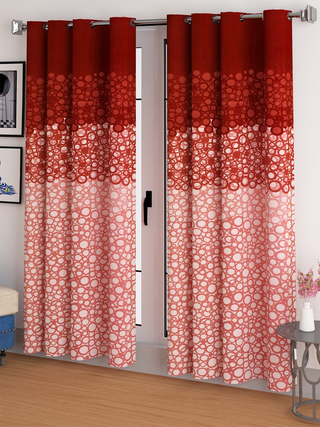 

CG HOMES 2 Pieces Maroon & Pink Set of 2 Geometric Door Curtain