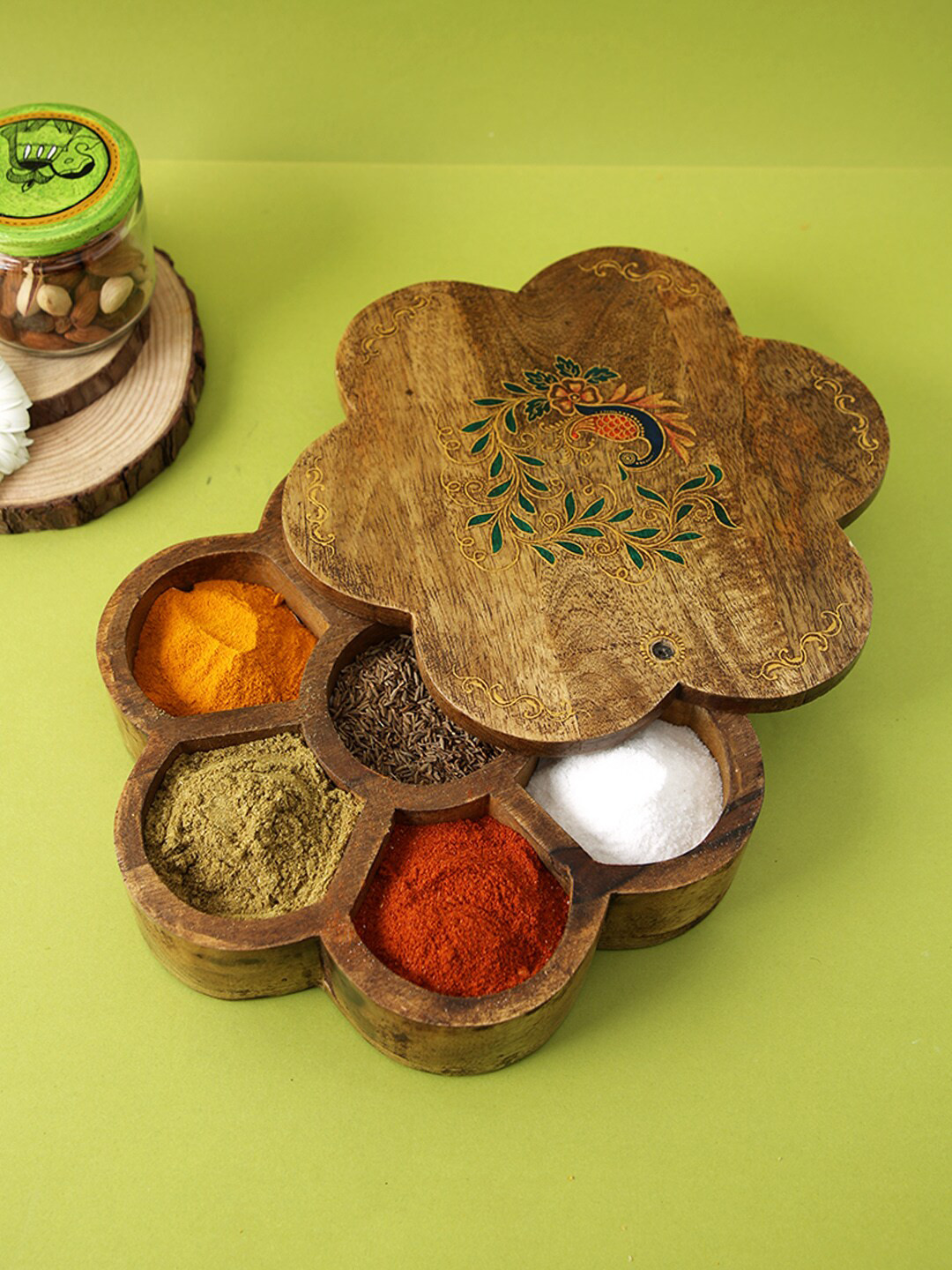 

Aapno Rajasthan Brown Wooden Spice Box