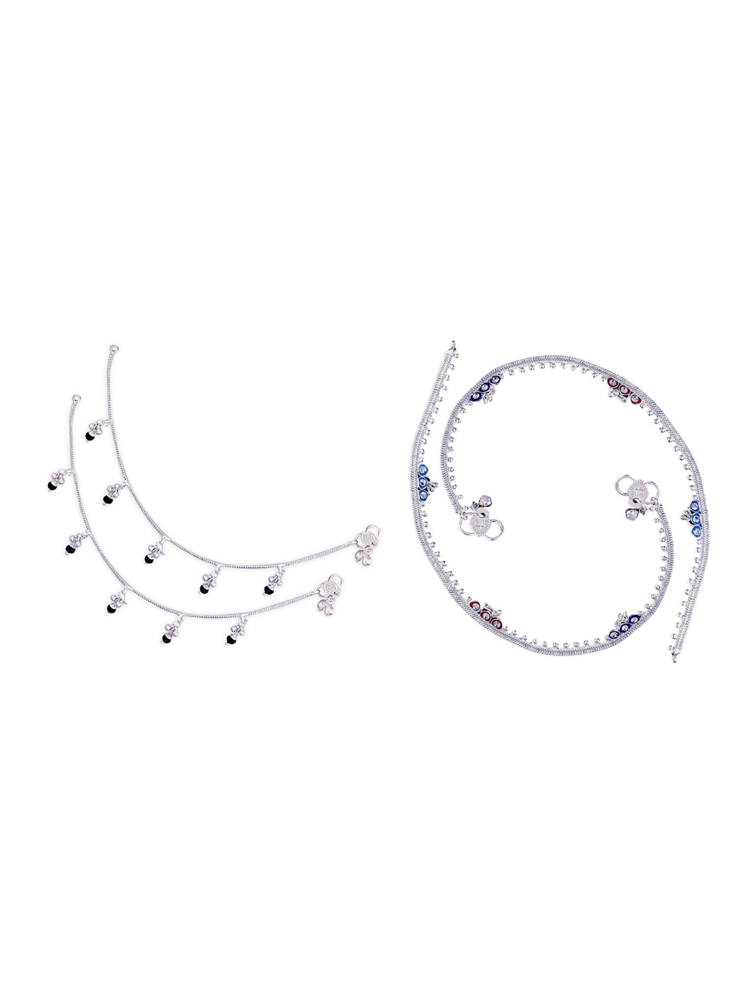 

RUHI COLLECTION Set Of 4 Silver-Plated Stone Studded & Beaded Anklets