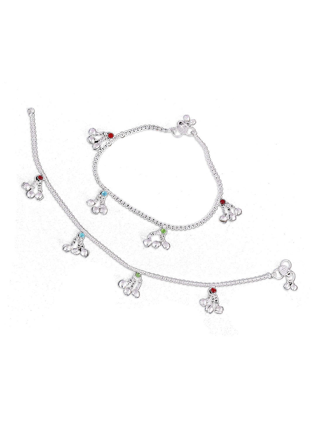 

RUHI COLLECTION Set Of 4 Silver-Plated Stone & Beaded Anklets