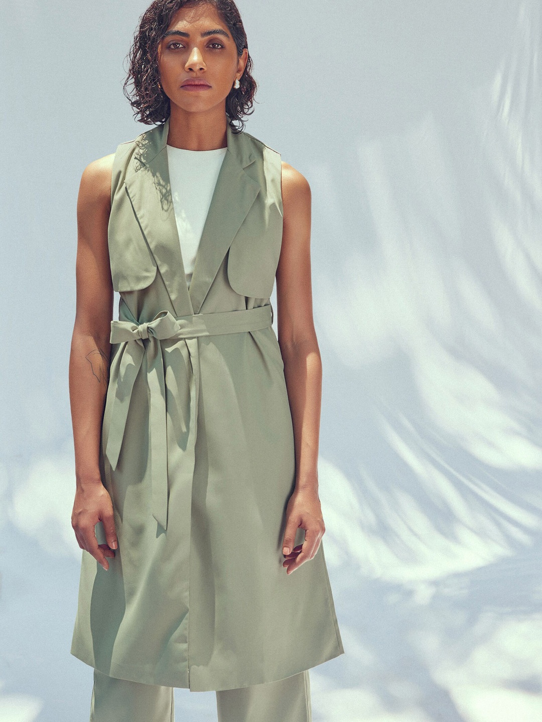 

The Label Life Sleeveless Tie-Up Trench Coat, Green