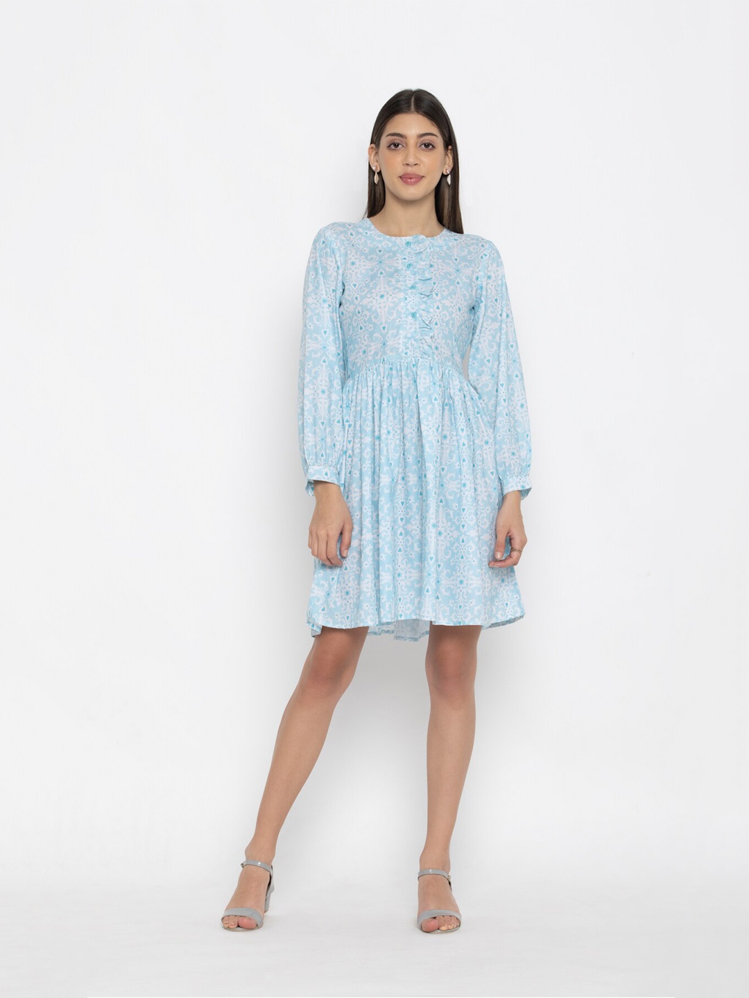 

OCTICS Floral Printed A-Line Dress, Blue