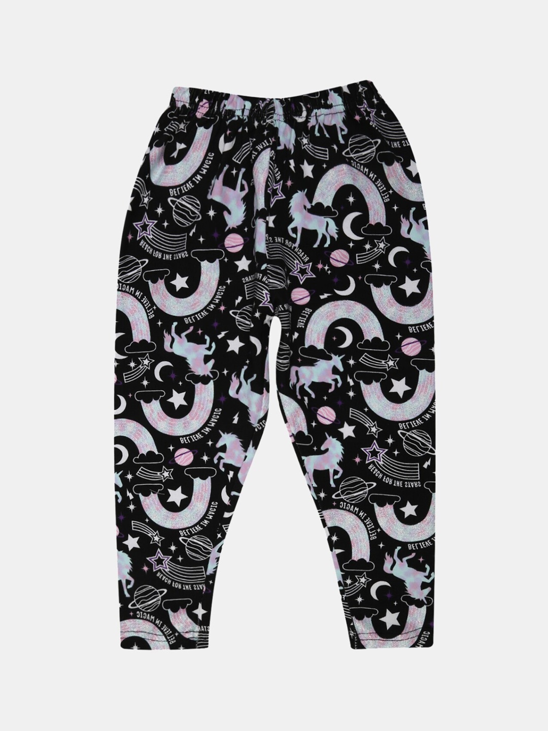 

V-Mart Girls Printed Ankle-Length Leggings, Black