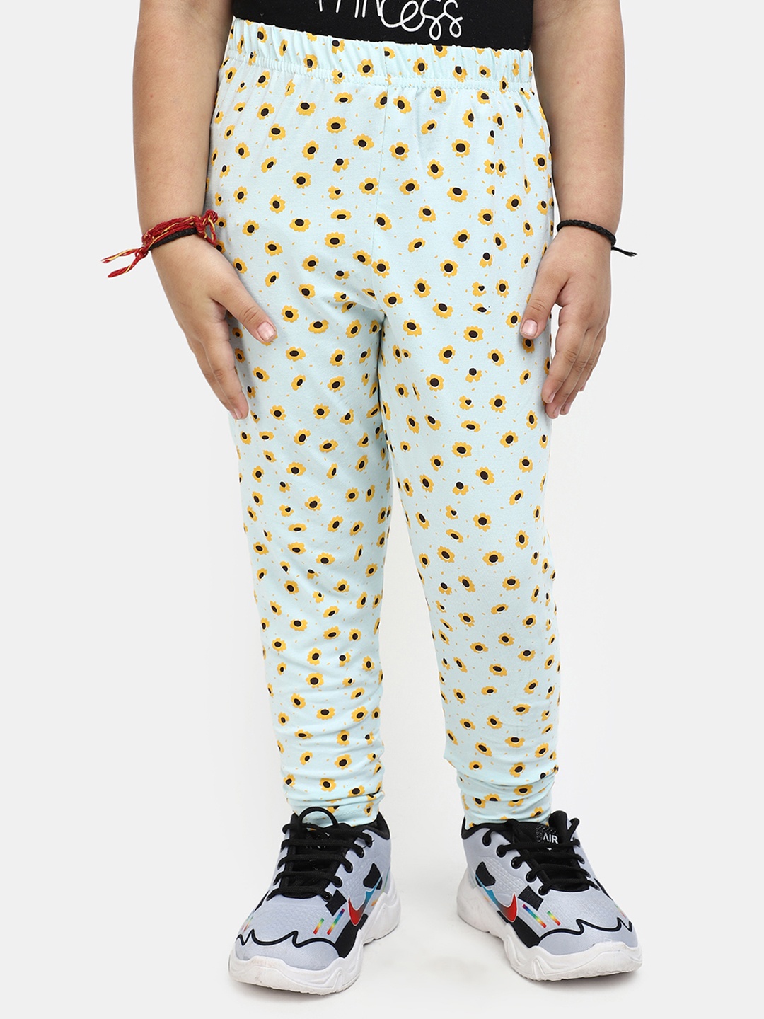 

V-Mart Girls Floral Printed Churidar-Length Cotton Lycra Leggings, Blue