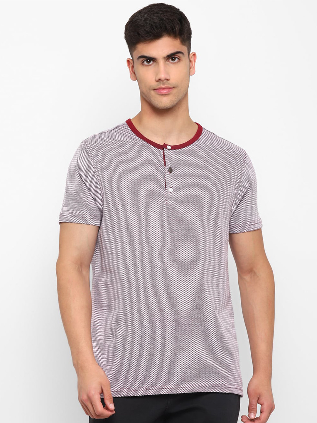 

Red Chief Men Grey Henley Neck Pockets T-shirt