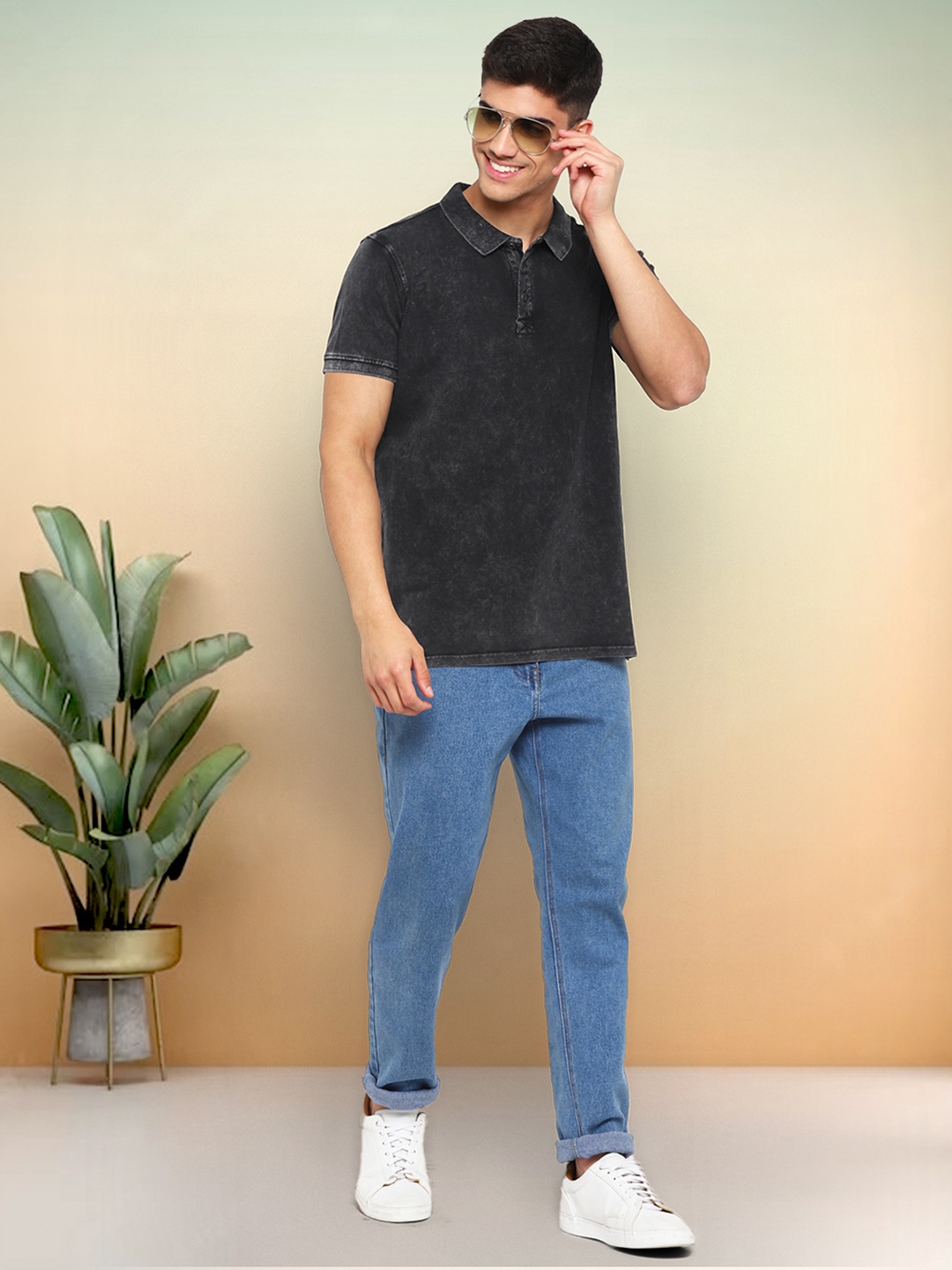 

Red Chief Polo Collar Cotton T-shirt, Black