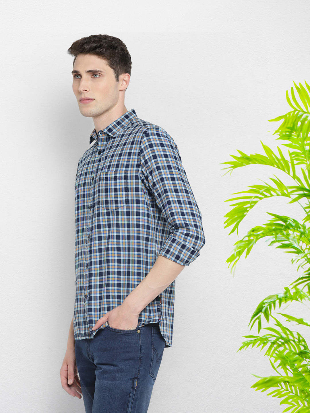 

Red Chief Slim Fit Tartan Checks Cotton Casual Shirt, Blue